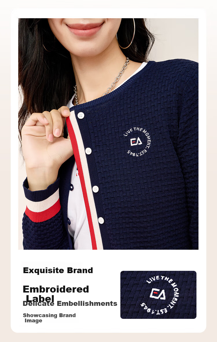 ELLE ACTIVE Waffle Texture Knit Cardigan for Women, Spring And Summer Contrasting Colors Elegant Slimming Comfortable Commuter Style Navy Blue S 2
