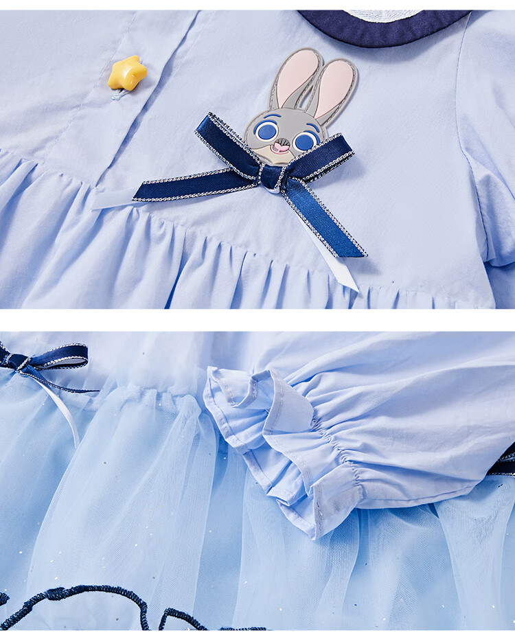 Disney Girls' Dress, Children's Summer Dress, Rabbit Police Princess Dress, 2026 New Style Girls' Shirt Dress, Children's Clothing 2