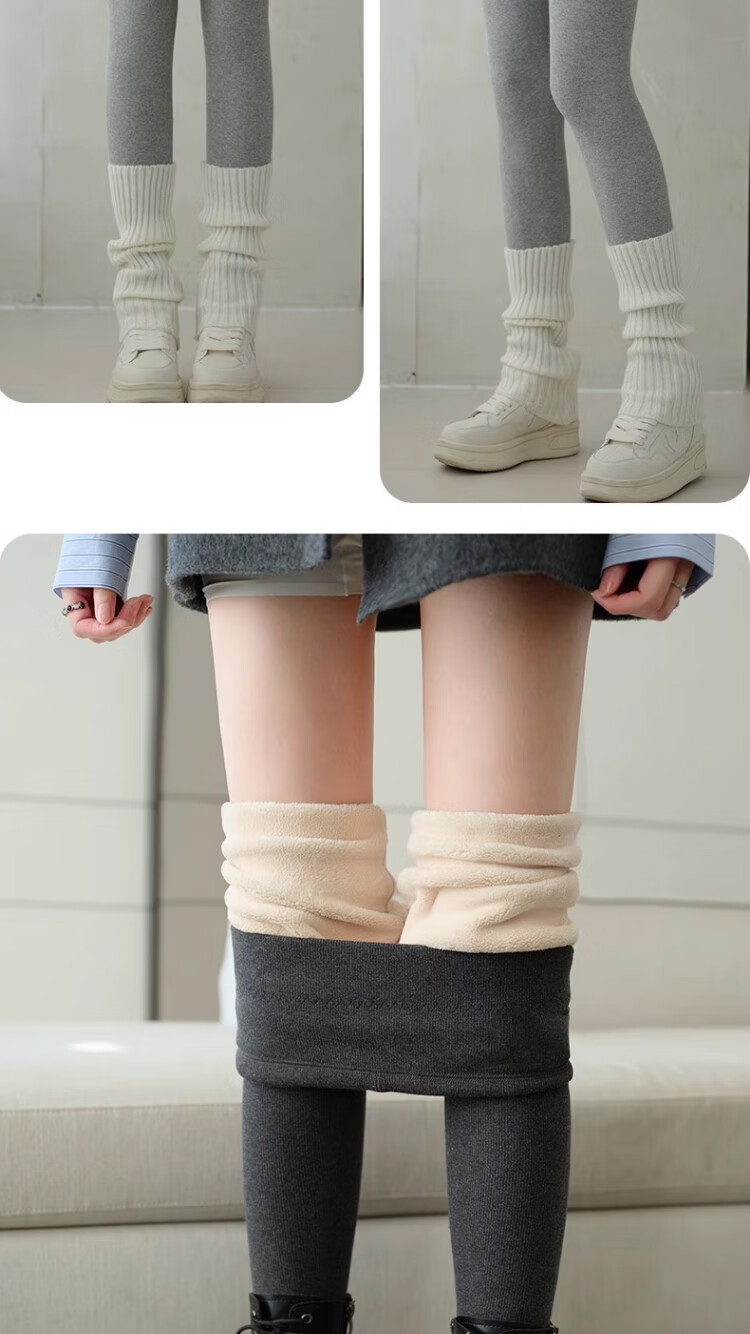 Free Style Women's High-Waist Lamb Fleece Thermal Pants Cotton Ribbed Thickened Autumn Winter Fleece-Lined Leggings Outerwear 3