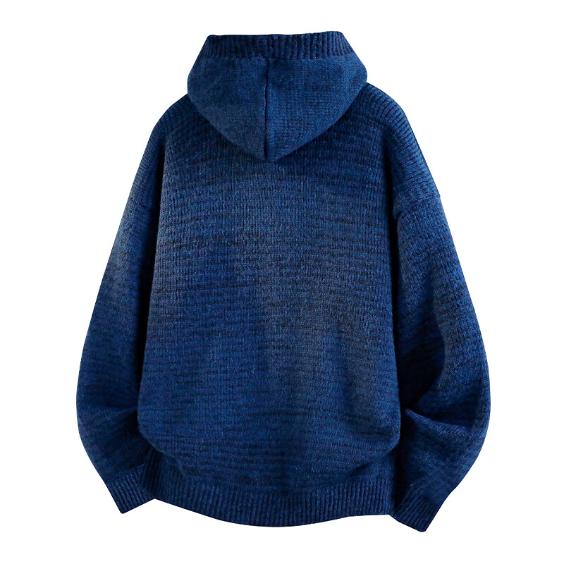 IZEXX Premium Casual Cardigan Jacket Men Autumn Lazy Style Loose Fit Versatile Hooded Knit Sweater ZN97 Dark Blue 2XL
