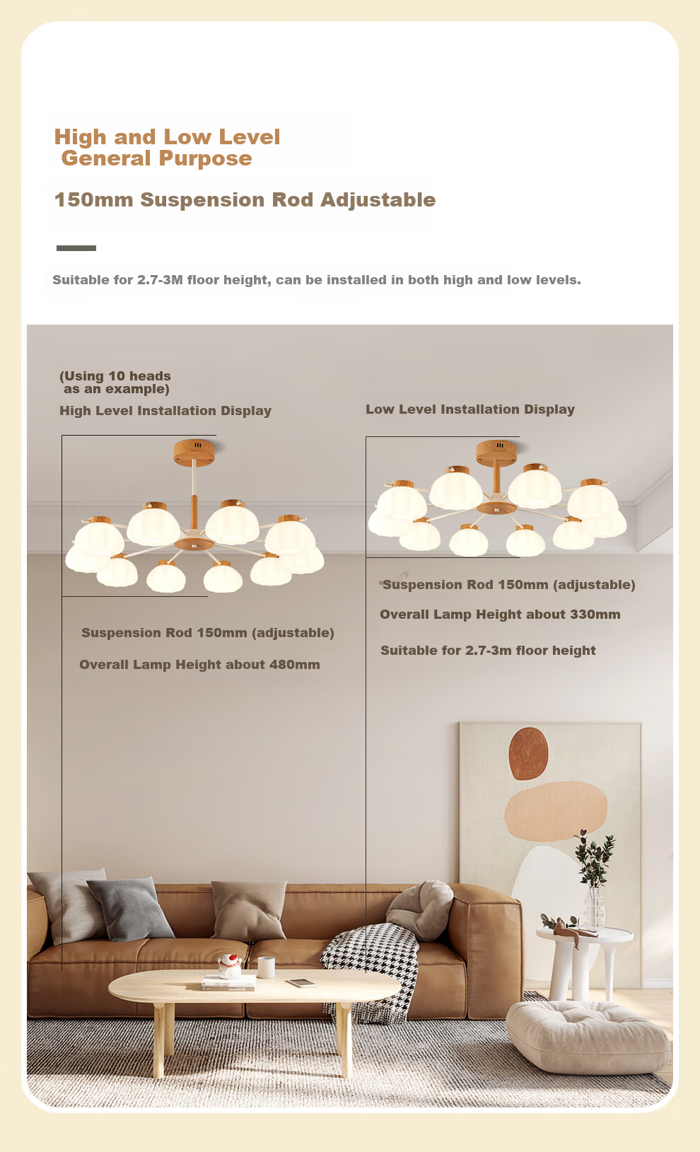 NVC NVC Simple Wood French Puff Lampshade Living Room Smart Comfortable Light 100W Pendant Light WHDD100F/G-05 12