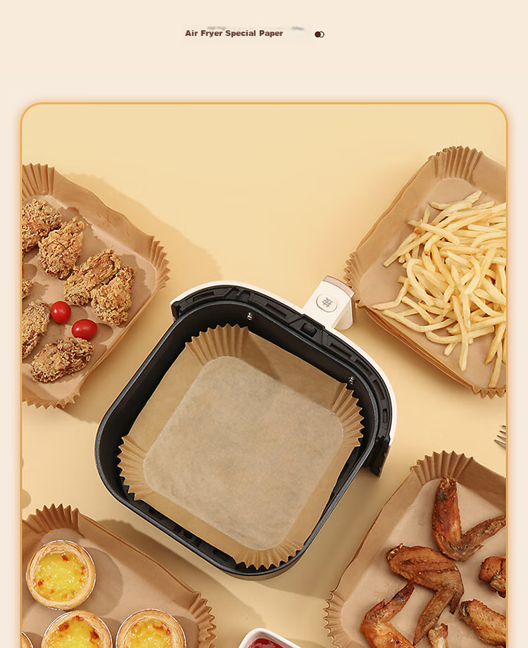 BJ Air Fryer Baking Oil-Absorbing Paper, 16cm, 100 Sheets, Disposable Paper Trays, Non-Stick Oven Liners, Camping Oil-Proof Paper 5