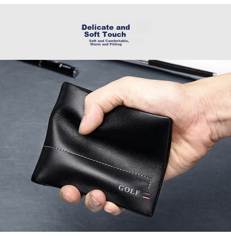 GOLF Men's Wallet, Top-Grain Leather, Horizontal Short Style, Multi-Card Slots, Card Holder, Leather Billfold, Coin Purse, ID Holder, Gift Box Packaging 2