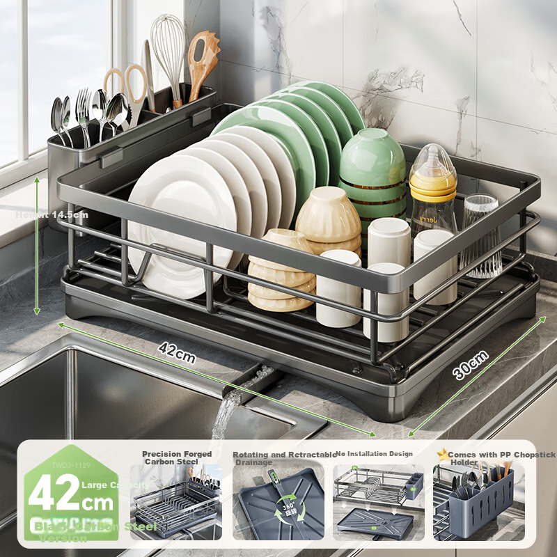 Shuaishi Kitchen Storage Rack, Draining Dish Rack, Bowl And Plate Drainer, Utensil Organizer Box, Dish Rack, Draining Shelf