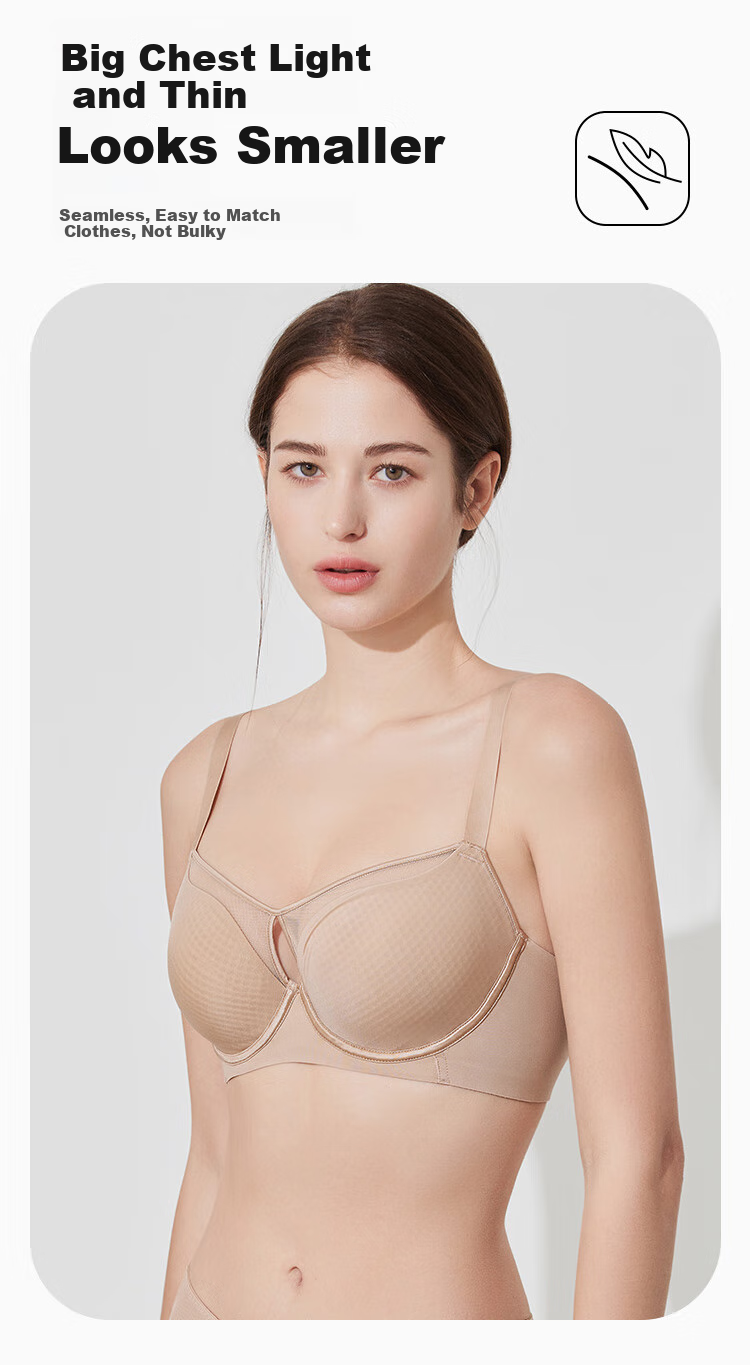 Ordifen 26 New Women's Underwear, Lightweight, Perforated Cups, Breathable, Smooth Surface, Seamless, Large Bust, Low-Collar Bra Set, XB4210 3