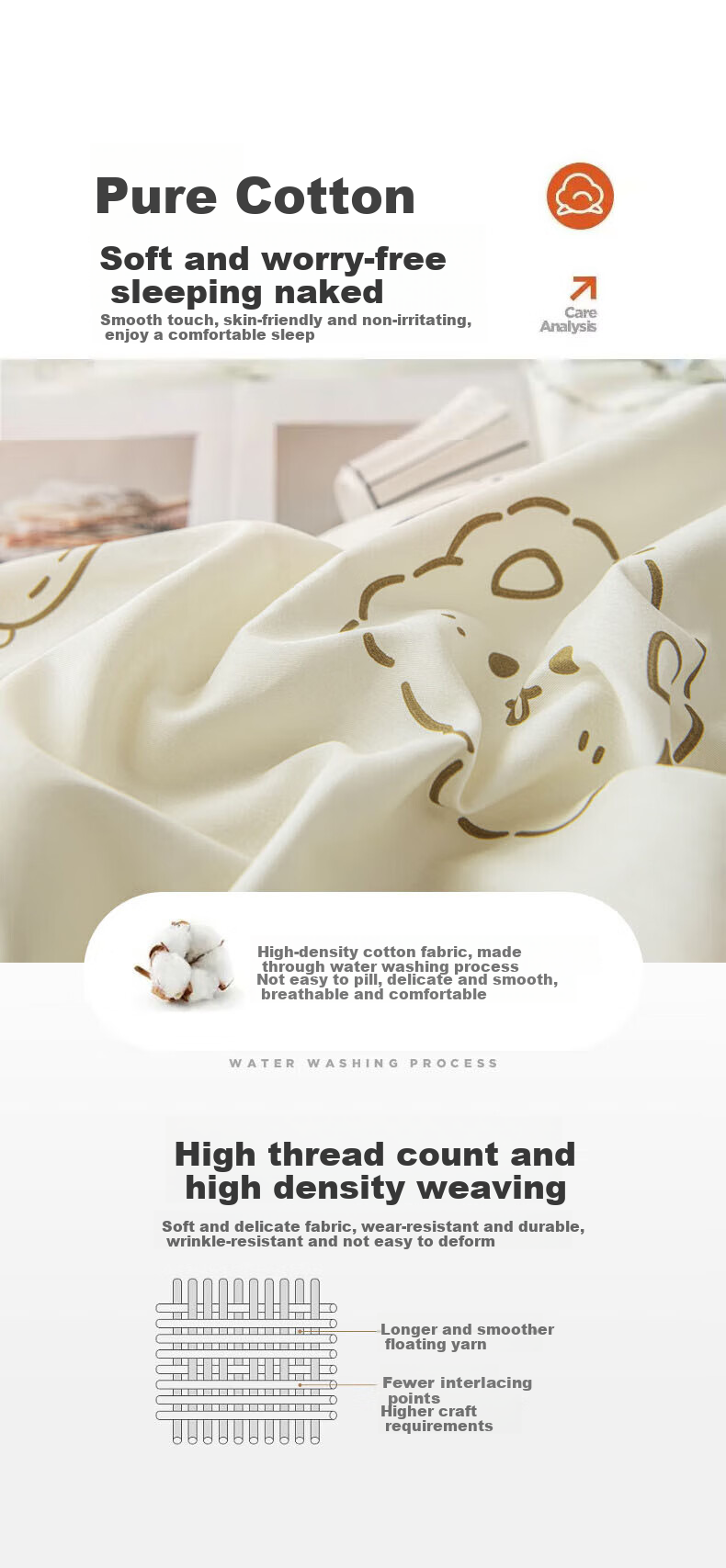 Grace Class 7A Antibacterial Pure Cotton Bedding Set for Single Dormitory, Includes Bed Sheet And Duvet Cover, 1.5*2 Meters, 1.2m Bed, Mengmengxiong 5