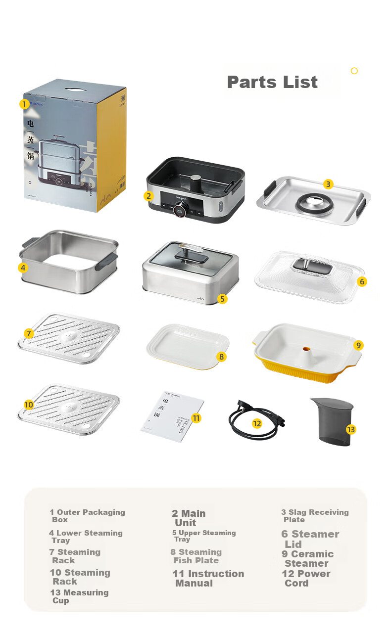 Donlim Electric Steamer Multi-Functional Steaming Pot Stewing And Cooking All-In Electric Steamer Double-Layer Stainless Steel Timer Keep-Warm Home Large Capacity Steamer Suitable for Babies Automatic No-Fire DL-1005A 32