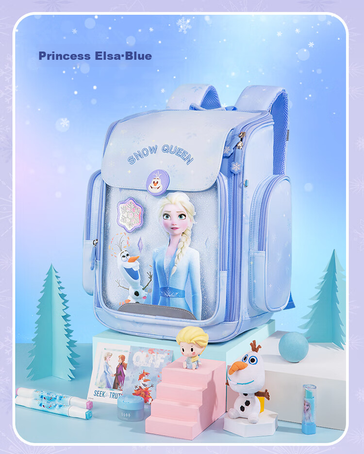 Disney Backpack for Primary School Students Grades 1-3, Spine-Protecting, Load-Reducing, Stylish Children's Backpack, Birthday Gift, Elsa Princess Gift Box 13