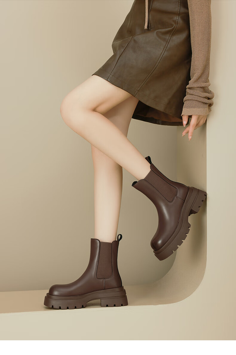 St&Sat Platform Martin Boots Women 2025 New Autumn Winter Genuine Leather Knight Short Boots British Black Chelsea Boots 2