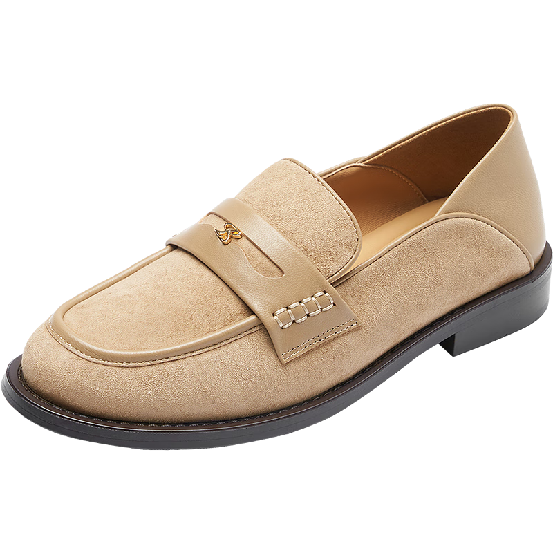 Le Saunda 2026 Spring Summer Fashion Chunky Heel Sheepskin Commuter Loafers Women 6T21101 Warm Apricot BES36