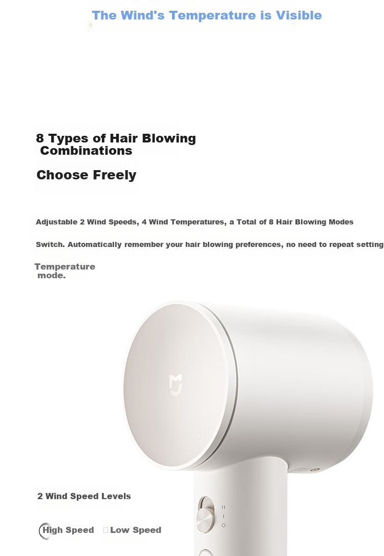 Mijia [Portable Travel] Xiaomi High-Speed Hair Dryer with Intelligent Temperature Control, Constant Temperature, Quiet Operation, High Power, Negative Ion, for Home And Student Dormitory Use, Pink 9