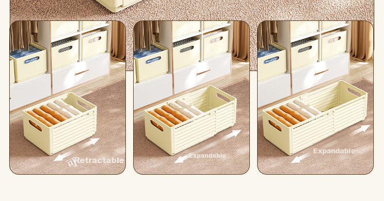 Bangnimeijia Wardrobe Storage Box, 2-Pack, Pants Organizer Drawer-Style, Extendable, Eco-Friendly PP, Cream Color 5