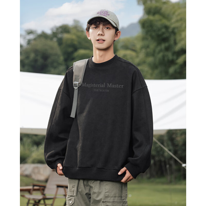 WOOD SOON Men's Vintage American Style Loose Fit Pullover Sweatshirt Autumn Winter Heavyweight Casual Top