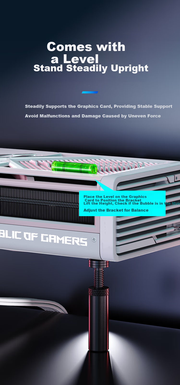 NVV Graphics Card Bracket, GPU Stand, Graphics Card Support Frame, Jack Stand for Desktop Computers, Independent, Magnetic Base with Adjustable Height, Aluminum Alloy Material, NZ-G4 7