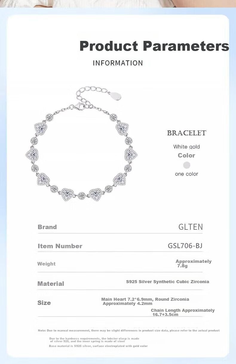 GLTEN Swarovski Zirconium Heart Pure Silver Bracelet for Women, New Jewelry Design, Birthday Gift, Anniversary Present for Girlfriend Or Wife 10