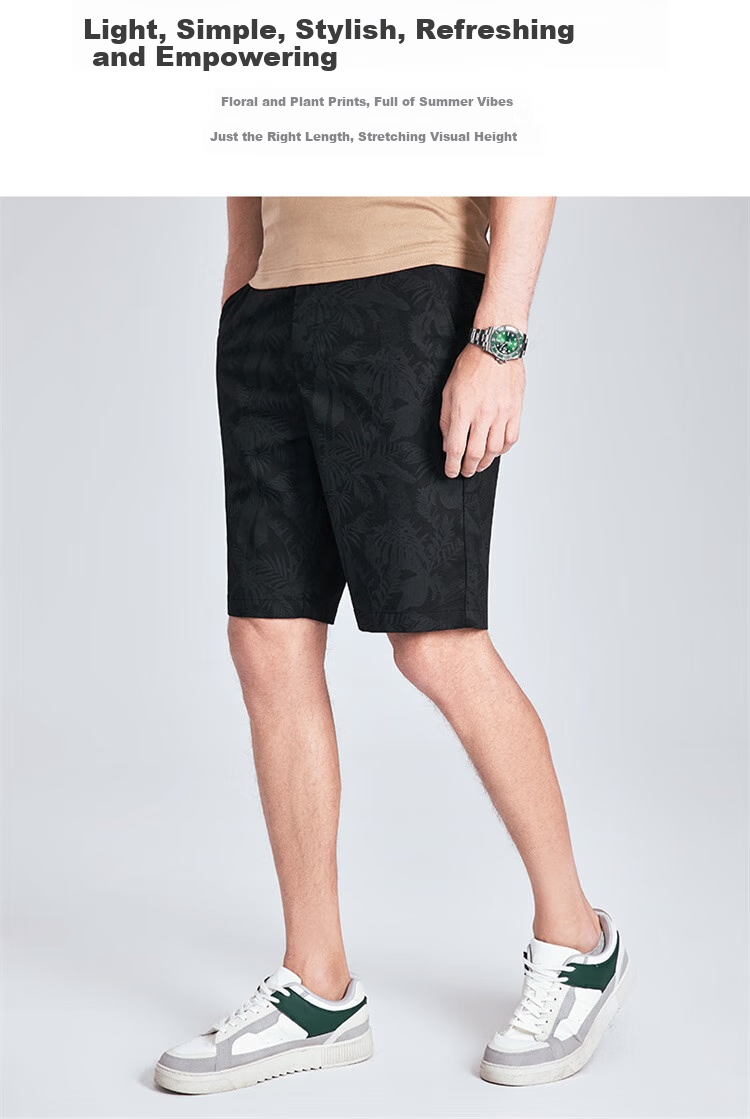 DANCING WOLVES [Bamboo Fiber] Summer Palm Leaf Dark Pattern Breathable Comfortable Versatile Casual Shorts, 001 Black, Size 30 6