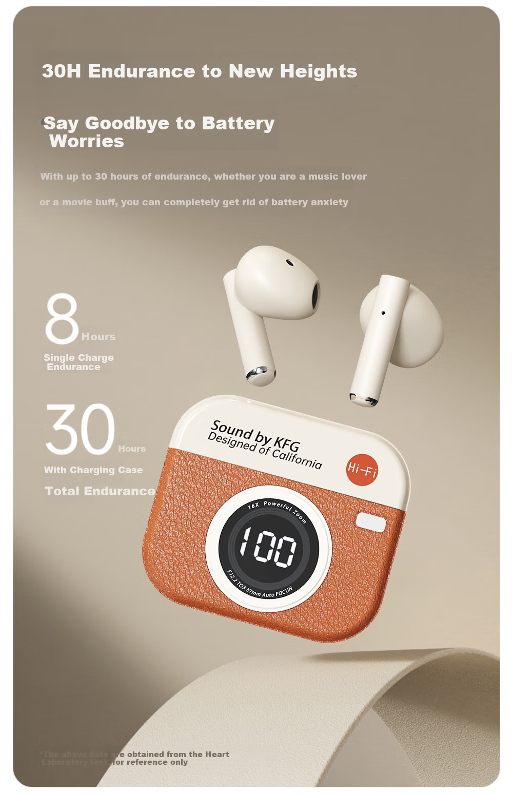 EARISE [Berlin Sound] Retro Camera Style Deep Noise Reduction Long Battery Life Semi-In True Wireless Bluetooth Earphones for Sports Running Q86 Skin Color 6