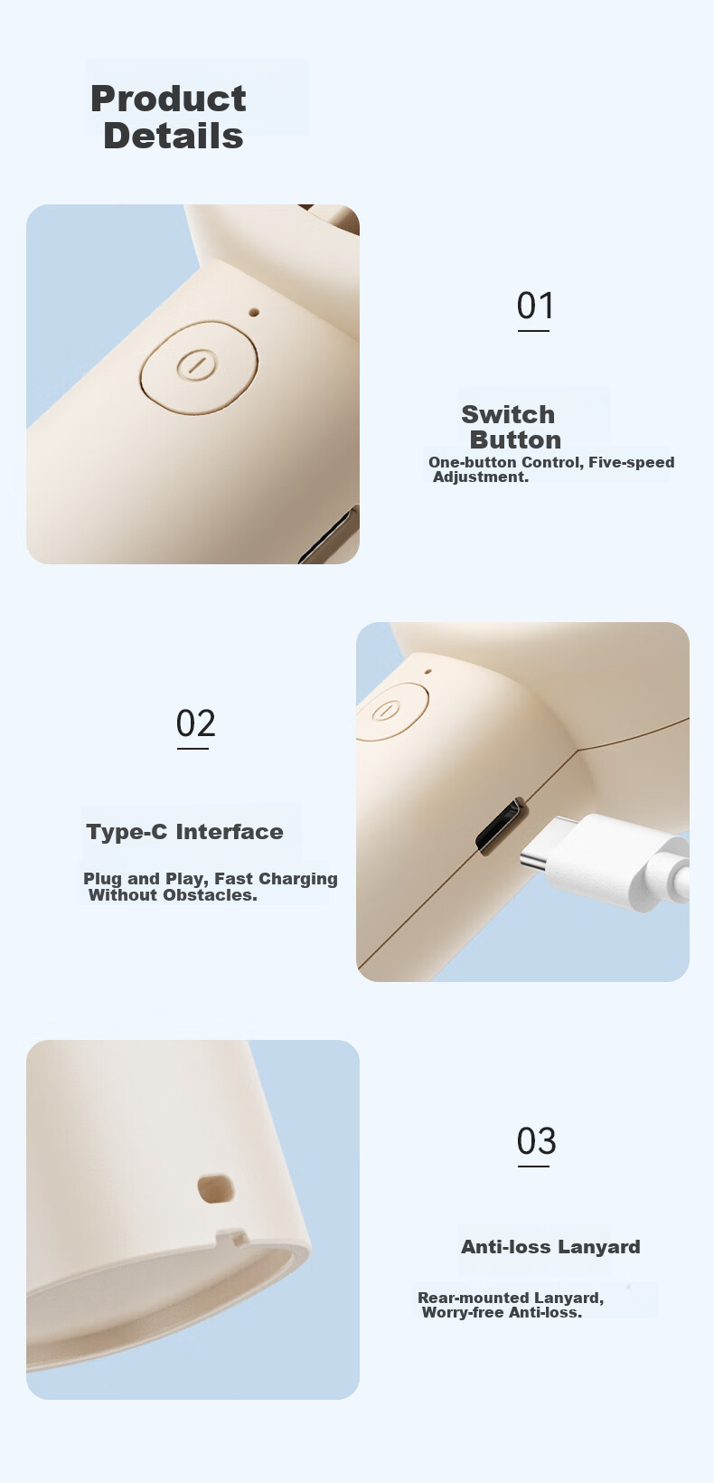Aecooly Mini Portable Handheld USB Turbo Rechargeable Quiet Small Fan for Summer Office Desktop Student Dormitory Long Battery Life 11