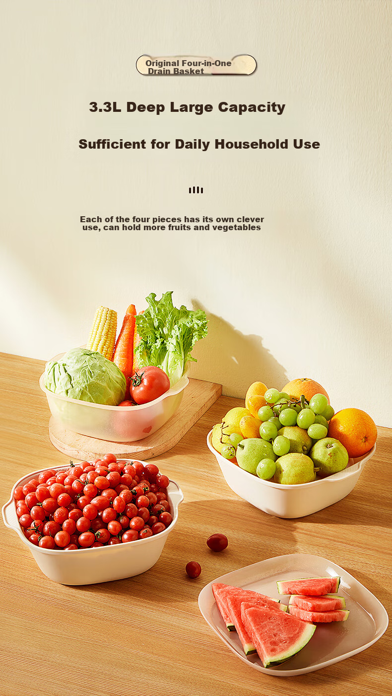COOKER KING Double-Layer Colander Drainer Basket Kitchen Plastic Fruit Tray Strainer Vegetable Washing Basket White 10