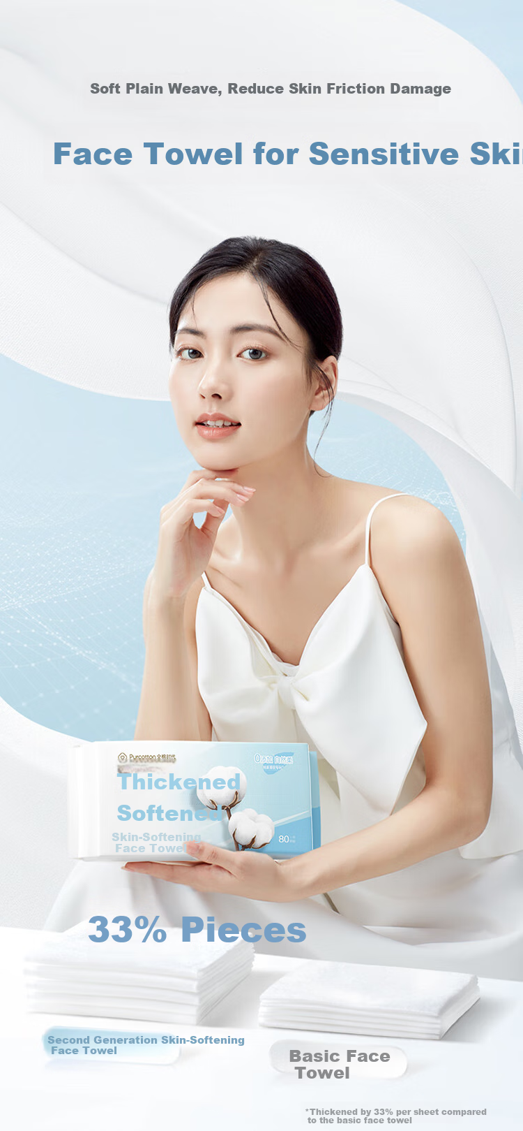 PurCotton Facial Cleansing Wipes, 80 Sheets * 9 Packs, Thickened 100% Pure Cotton Soft Tissues, Disposable Face Towels, 20*20CM 7