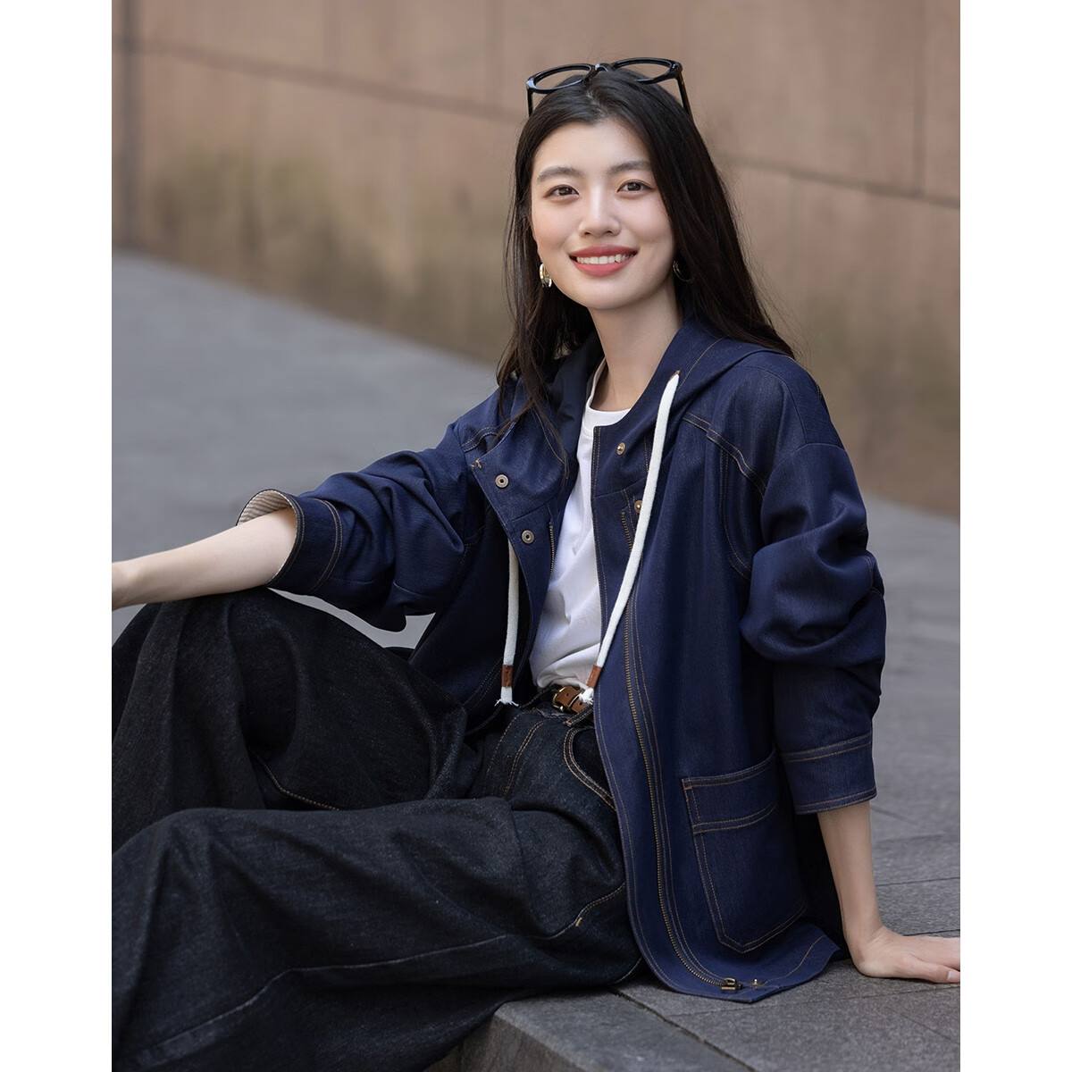 Demana Cozy Multistyle Autumn Korean Sports Hooded Colorblock Double Stitch Loose Petite Women's Jacket