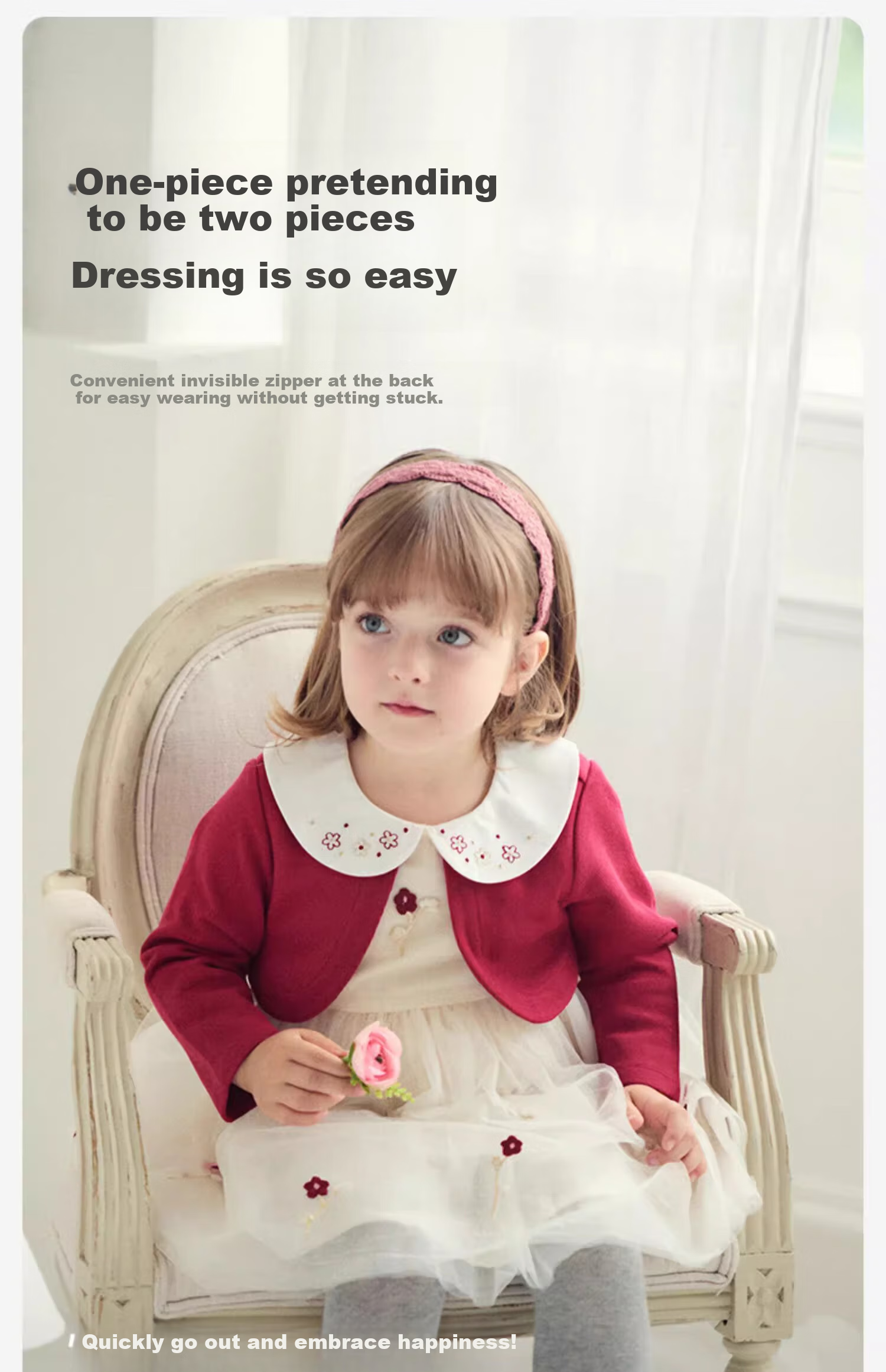 DAVE & BELLA Girls' Spring And Autumn Dress, Baby Tulle Princess Dress, Children's Stylish Faux Two-Piece Dress 8
