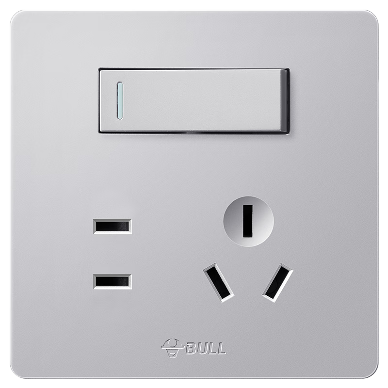 BULL Switch Socket G12 Series Single Pole Double Throw Five-Hole Socket 86-Type Panel G12E334S Creamy Space Silver