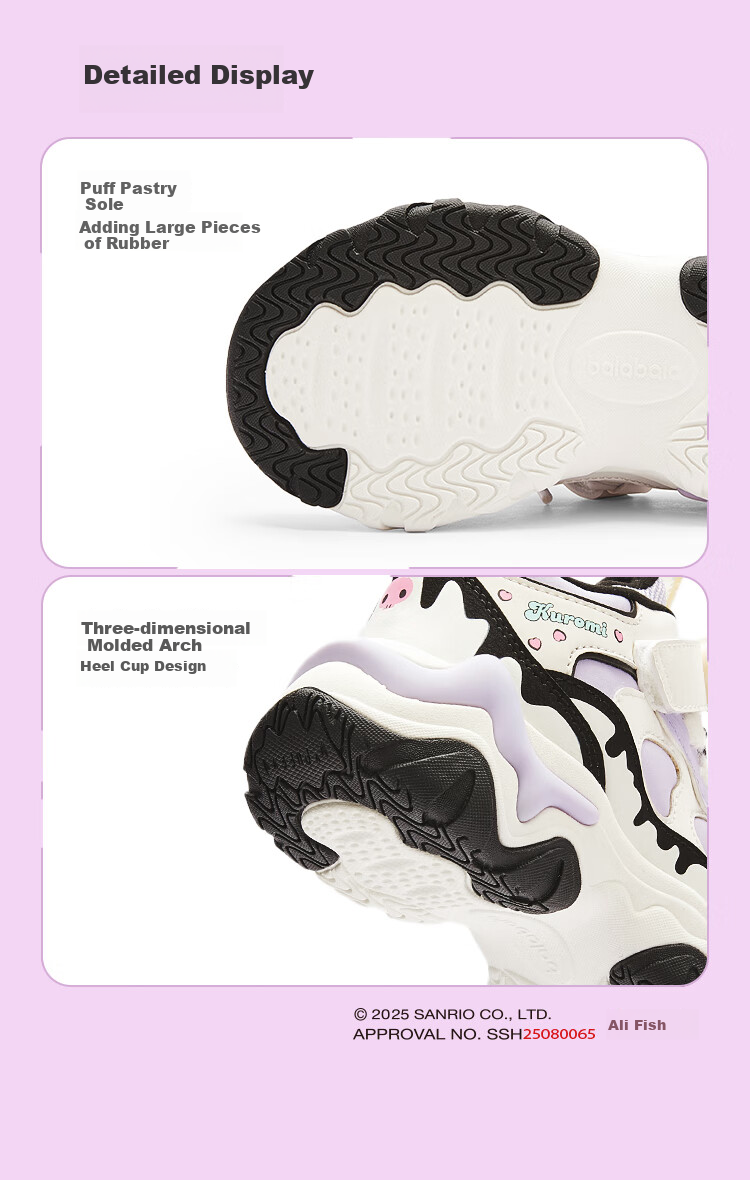 BALABALA Children's Shoes, Girls' Sneakers for Jogging, Autumn And Winter Dad Shoes, Kuromi Shoes, Fleece-Lined for Warmth, Fashionable 8