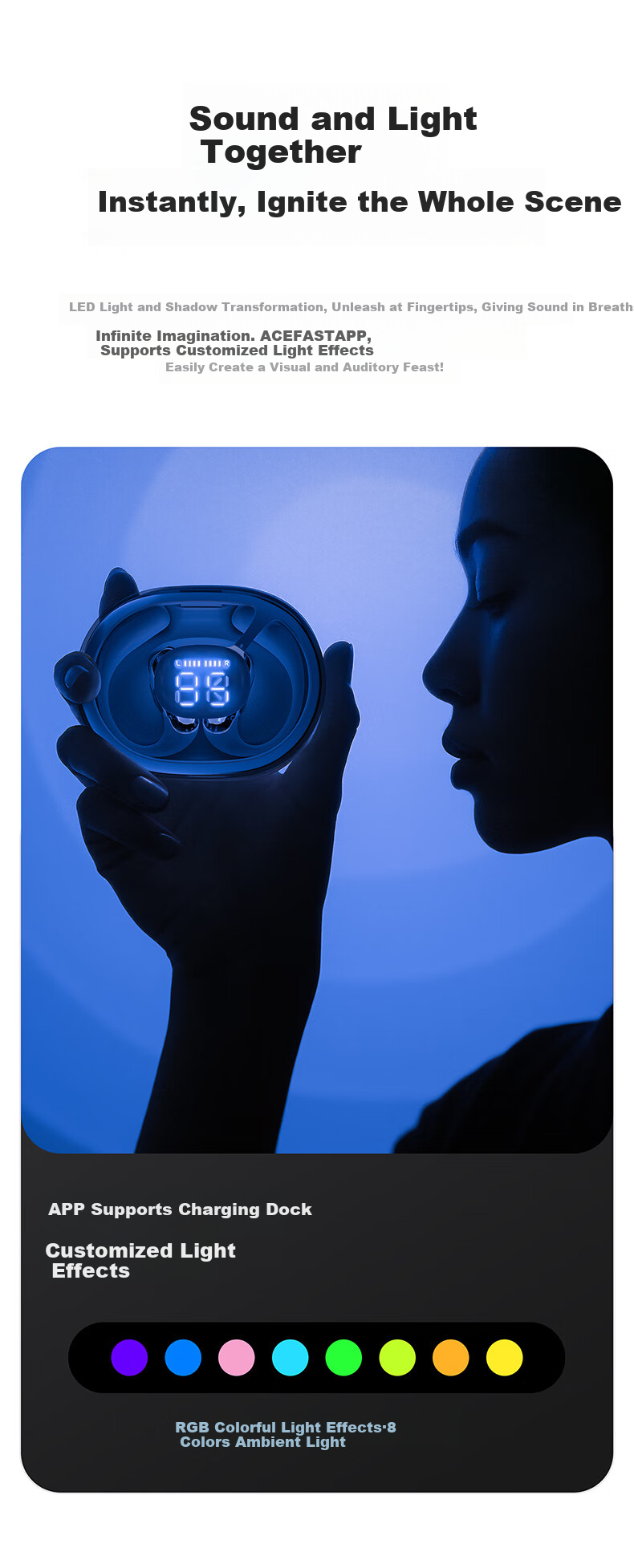 ACEFAST Jisu [Subsidies] Luminous Open-Ear Bluetooth Headphones with Long Battery Life, Call Noise Reduction, Sports Cycling Sweat-Resistant Gaming Earphones Non-Bone Conduction Over-Ear Style 19