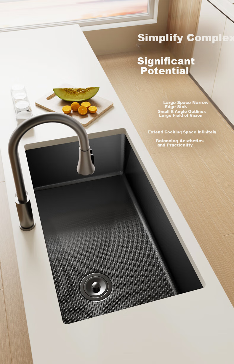 Yuhongfeiyu Large Single Sink, Kitchen Handmade 304 Stainless Steel Multifunctional Embossed Vegetable Washing Basin, Integrated Sink, Undermount Sink 13