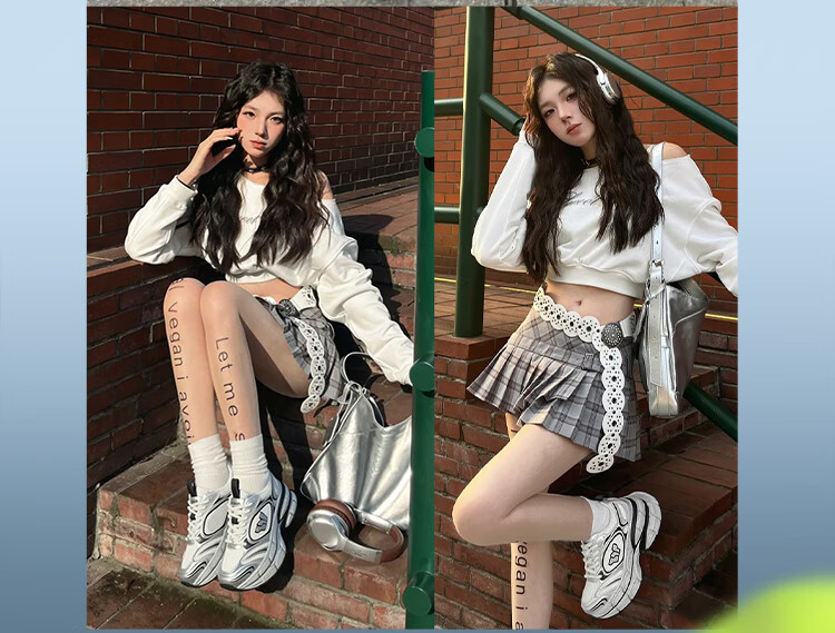 ZHR Celebrity-Style Chunky Dad Sneakers for Women, Lightweight Height-Increasing Women's Shoes, Sports Casual Shoes for Couples AS16 Silver Size 43 10