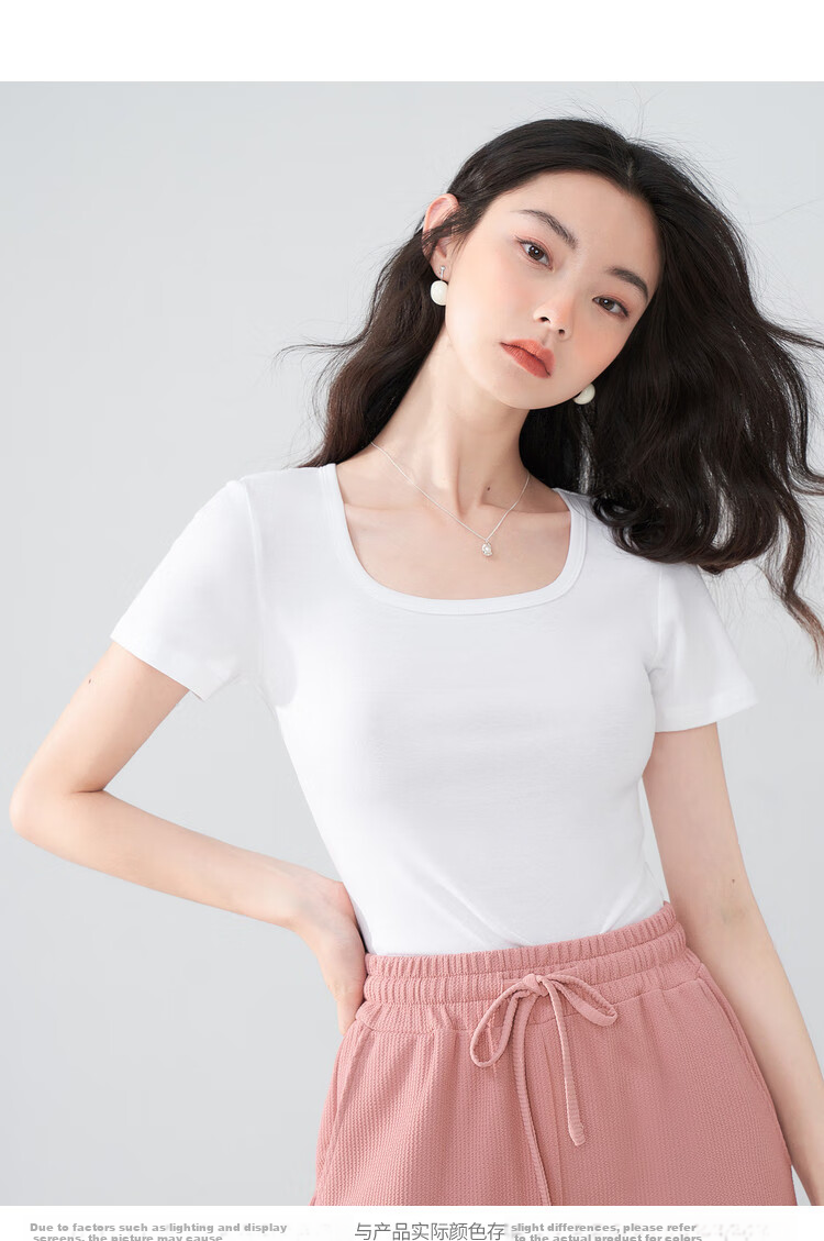 TUCANO Pure Cotton Regular Shoulder Short Sleeve T-Shirt for Women, Summer New Style Square Neck Simple Casual Slimming Top Undershirt, Black, 2XL 16