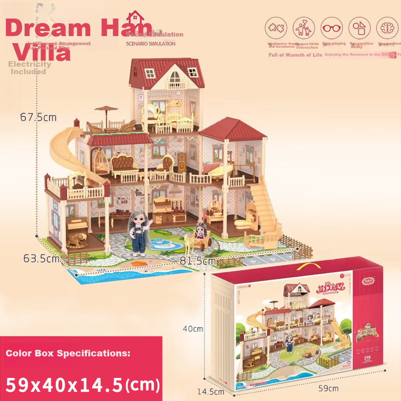 Guo Girls Pretend Play Toy, Children's Princess Castle Doll House, Realistic Villa, Children's Birthday Gift