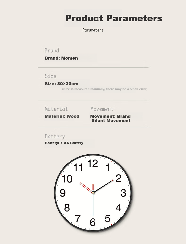 Momen Wall Clock, 30cm Simple Design, Fashionable Home Clock for Bedroom And Living Room, Quartz Wall Clock 7