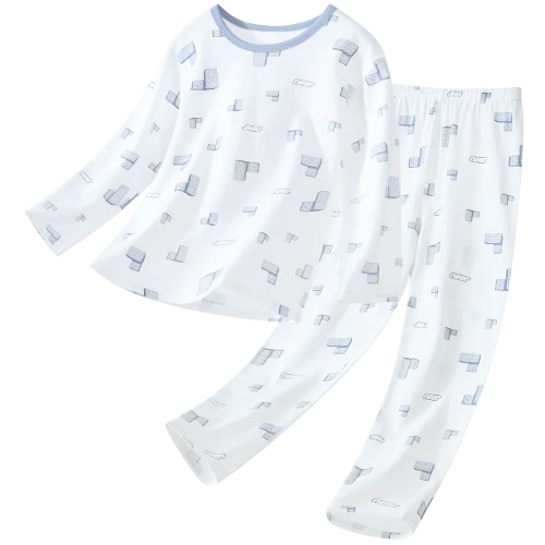 Yiershuang Boys' Cotton Mesh Pajama Set Spring Summer Kids' Homewear Breathable Air-Conditioned Outerwear for Older Boys and Teenagers