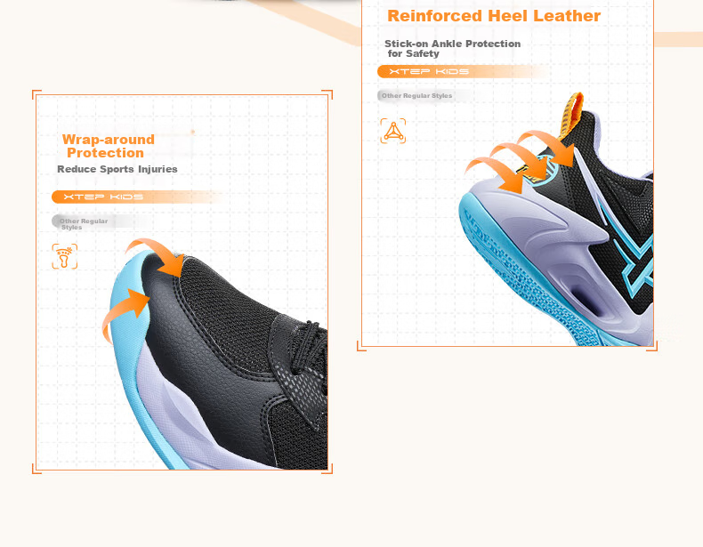 XTEP Children's Basketball Shoes, Street Basketball Sneakers, Light Apricot/aurora Green, Size 34 8