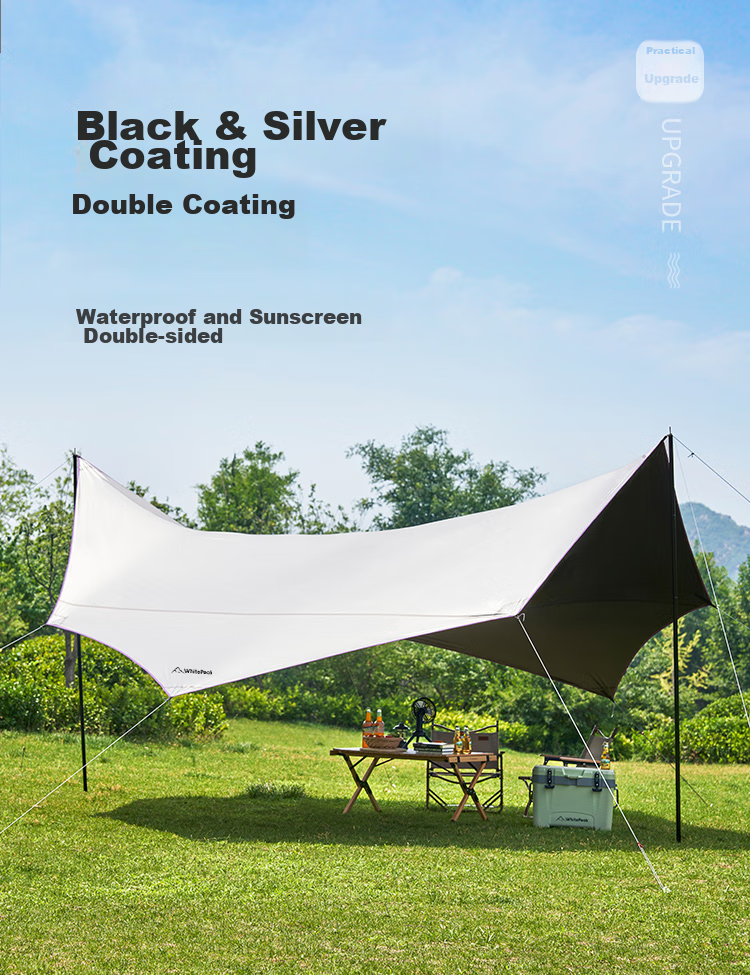 WhitePeak Tarpaulin Sunshade Tent, Black Rubber Silver-Coated Camping Butterfly-Shaped Sun Protection, Outdoor Leisure Rainproof Shelter, Area Approximately 25 Square Meters 1