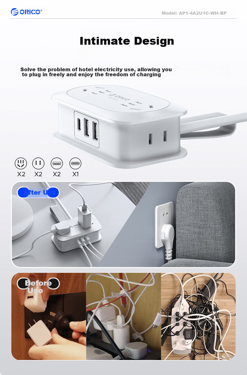 ORICO [3C Certified] USB Power Strip/Extension Cord/Power Board/Multi-Functional Pocket Power Strip with Cable Reel And Storage, 1.2 Meters 1