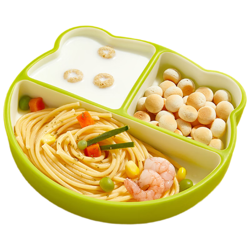 AIBEDILA Baby Silicone Divided Suction Plate Children's Plate Suction Cup Integrated Self-Feeding Tableware Green Lunch Box