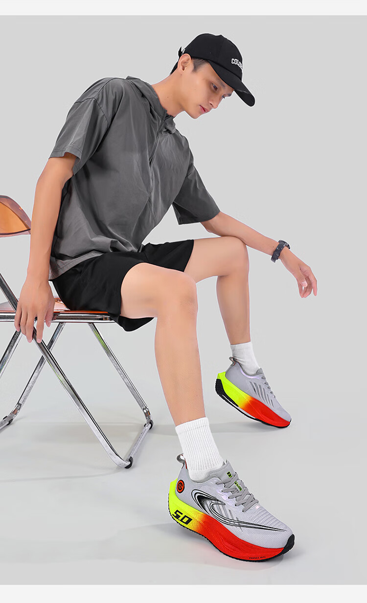 BKG Middle School Student Running Shoes Jifeng 5.0 Training Shoes Spring Autumn Popcorn Carbon Plate Shoes ZYQ25730 Fluorescent Green 36 22