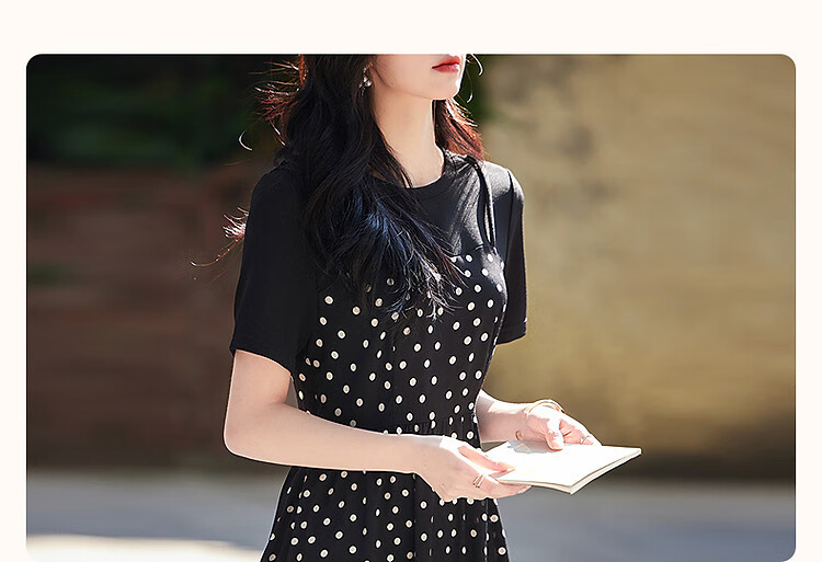 Demana Romantic Polka Summer Faux Two-Piece Spliced Polka Dot Chiffon Short Sleeve Waist Cinched Pleated Women's Dress 2