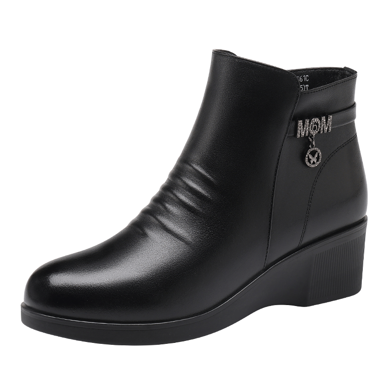 Red Dragonfly Women's Boots Mom Boots Autumn Winter Fleece Warm Lightweight Thick Sole Wedge Fashion Short Boots WTC458061C Black 38