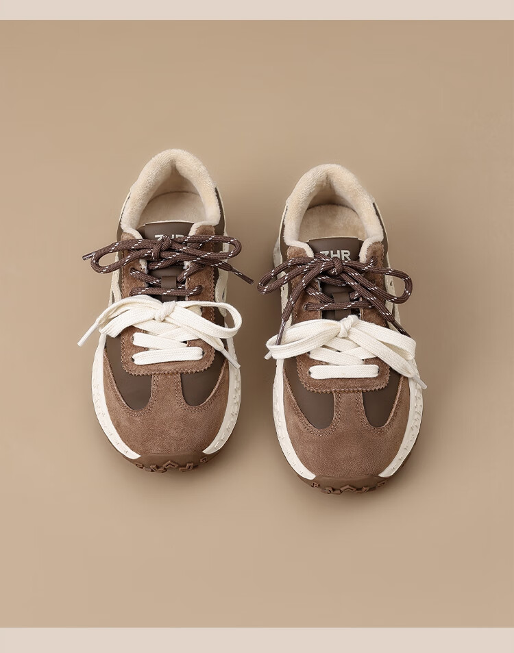 ZHR Fleece-lined German Shepherd Training Shoes Women Winter Warm Cotton Shoes Retro Versatile Thick-soled Women’s Shoes KS271A Brown Size 37 7