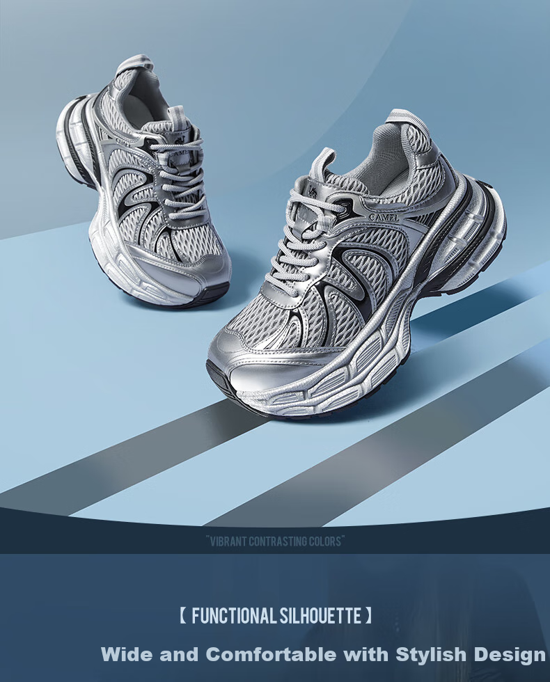 CAMEL [Dilireba's Same Style] Silver Moon 2nd Generation Dad Shoes Women Casual Shoes L25A283148 Gray/Silver 36 10