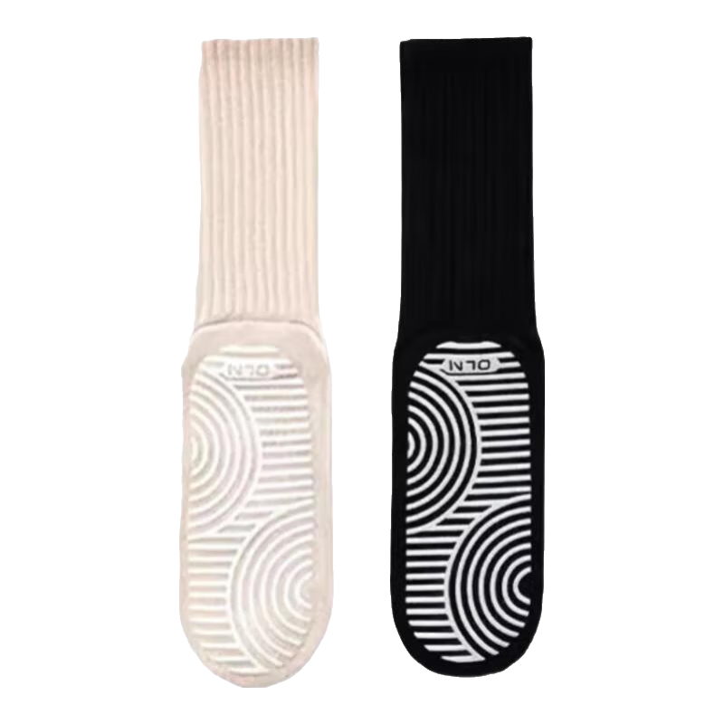 Kelorock Women's Mid-Calf Yoga Socks Silicone Non-Slip Fitness Pilates Jump Rope Cycling Xinjiang Cotton 2 Pairs Pink+Black