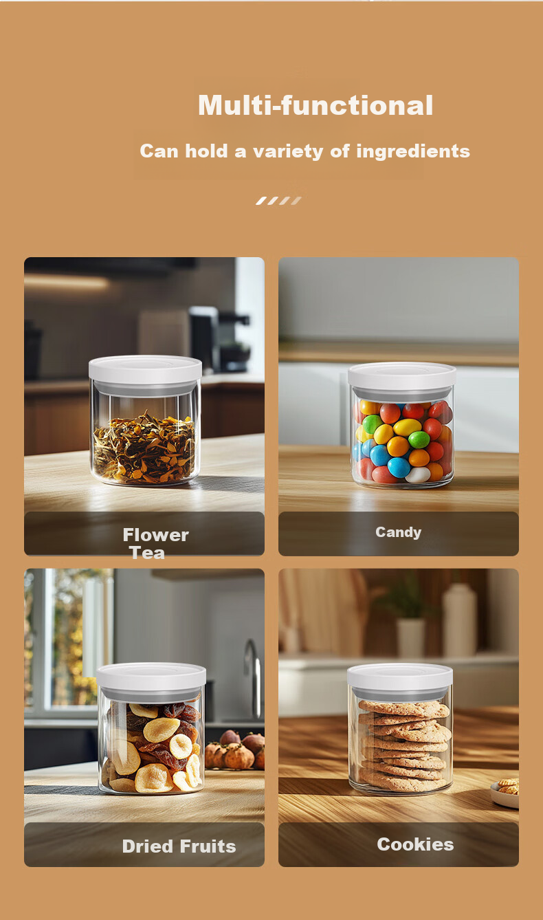 CLITON Glass Airtight Container, Push-Button Coffee Bean Storage Jar, Refrigerator Storage for Grains, Tea Leaves And Dried Goods, Food Preservation Container, 1000ml 17