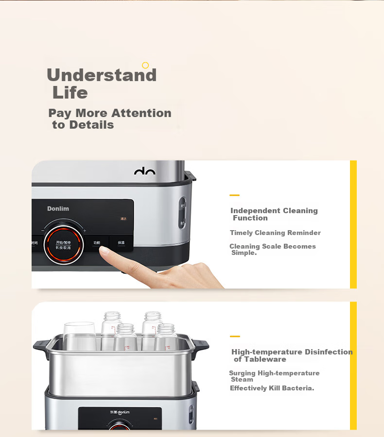 Donlim Electric Steamer Multi-Functional Steaming Pot Stewing And Cooking All-In Electric Steamer Double-Layer Stainless Steel Timer Keep-Warm Home Large Capacity Steamer Suitable for Babies Automatic No-Fire DL-1005A 30
