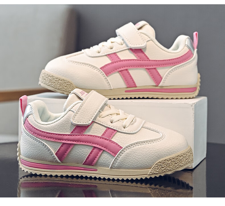 Jeanswest Kids Lightweight Versatile Velcro Training Shoes School Soft Sole Girls Casual Sports Shoes C1A001 Beige/Purple Size 36 14