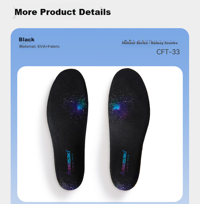 KAWASAKI Shock-Absorbing, Sweat-Wicking, Anti-Twist Arch Support Professional Sports Badminton Insoles for Men And Women, Deep Black, Size 40 11