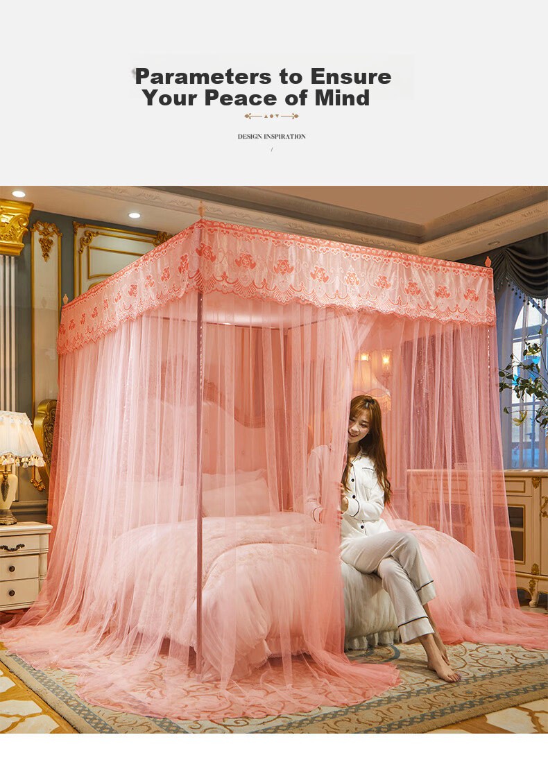 Grace Floor-Standing Palace-Style Mosquito Net for Home Bedroom, Three-Door Full Coverage Dust-Proof Anti-Mosquito Screen, Jade Color, 1.8*2 Meters 15
